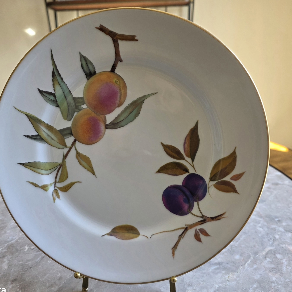 Porcelain Fruit-Pattern Dinner Plate in White with Gold Trim